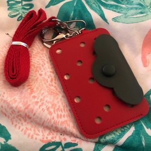 Strawberry cardholder with keychain and lanyard